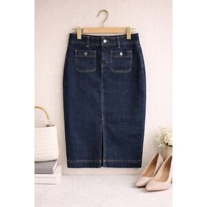 Talbots Dark Wash Denim Pencil Skirt Size 6 Classic Midi,Stretch, Office Casual